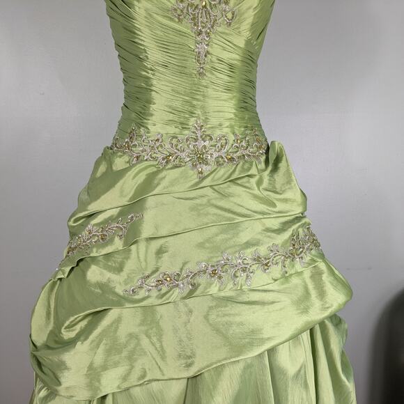 Vintage Prom Dress Ball Gown Maxi 10 Green Y2K Fairy Princess Beaded Strapless - Picture 9 of 16